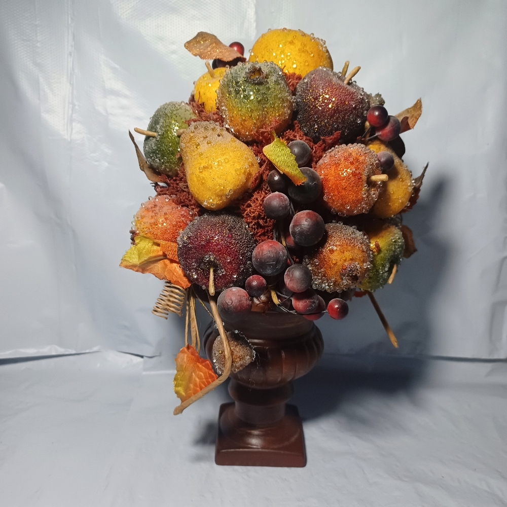 Sugared Miniature Fruit Topiary Fall and Holiday 11" x 8" Centerpiece